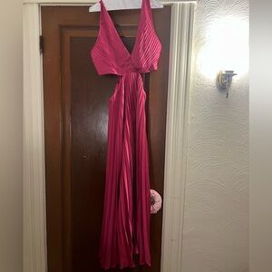 Fuchsia pleated satin dress